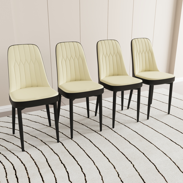 47-63" expandable circular dining tables , equipped with 4 PU fabric thick cushioned dining chairs and an elegant and spacious dining table, kitchen table and chair, with black metal legs -7
