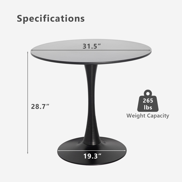 Round Black Dining Table 31.5" with Pedestal Base, Mid Century Kitchen Table Coffee Table for 2 to 4 Person-4