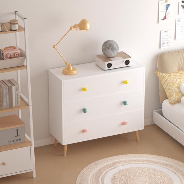 Kids 3 Drawer Dresser, Baby Nightstand for Bedroom, Storage Cabinet for Toddler Child for Living Room, Toddler Room, Nursery, Closet, Apartment (White)-24