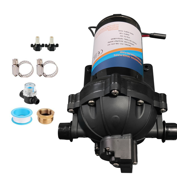 水泵 Black RV Fresh Water Pump 7GPM 70PSI, 12V DC Water Pump Five Chamber Self-Priming Diaphragm Water Pump with Heavy Duty Pressure Switch and Strainer-4