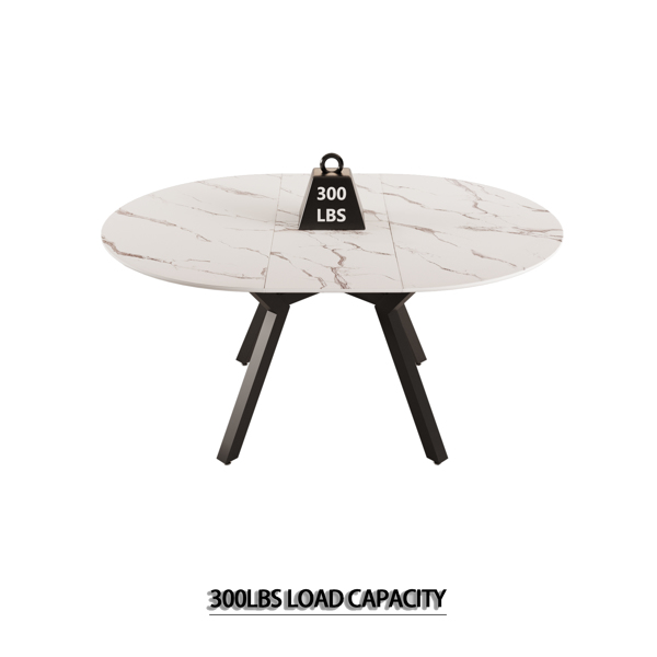 47-63" expandable circular dining tables , equipped with 4 PU fabric thick cushioned dining chairs and an elegant and spacious dining table, kitchen table and chair, with black metal legs -13
