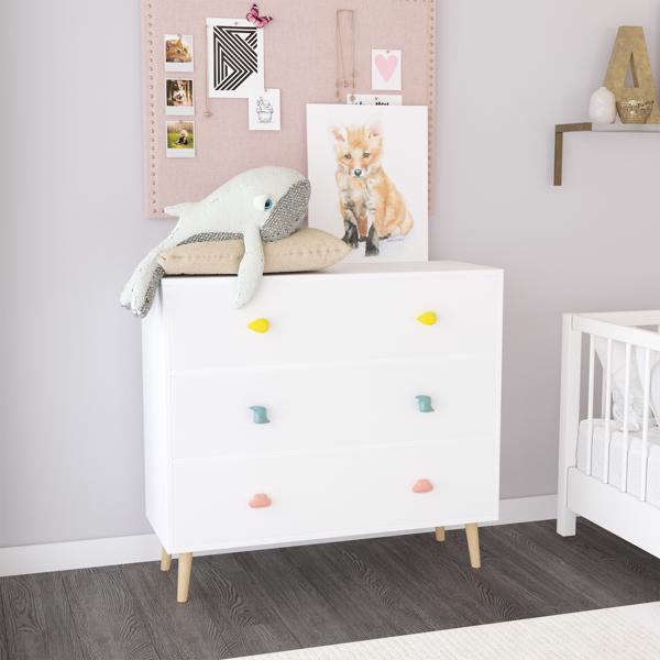 Kids 3 Drawer Dresser, Baby Nightstand for Bedroom, Storage Cabinet for Toddler Child for Living Room, Toddler Room, Nursery, Closet, Apartment (White)-23