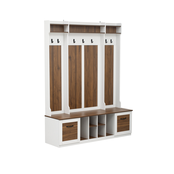 5-in-1 Entryway Bench with Coat Rack, 7 Sturdy Hooks, 2 Spacious Drawers and Adjustable Shelves, 58.8'' Wide Hall Tree with Metal Handles for Hallway, Entryway, Living Room-8