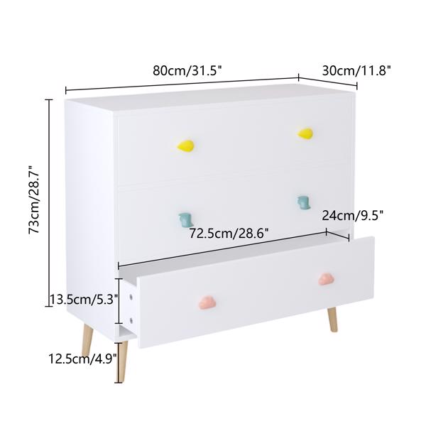 Kids 3 Drawer Dresser, Baby Nightstand for Bedroom, Storage Cabinet for Toddler Child for Living Room, Toddler Room, Nursery, Closet, Apartment (White)-6
