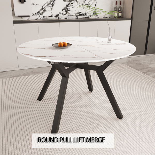 47-63" expandable circular dining tables , equipped with 4 PU fabric thick cushioned dining chairs and an elegant and spacious dining table, kitchen table and chair, with black metal legs -5