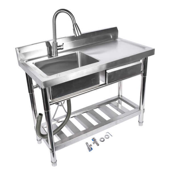 A1-不锈钢水槽 Stainless Steel Kitchen Sink Commercial Freestanding Utility Sink with Drawer and Pull-Out Faucet (39.3", Left Sink)-1