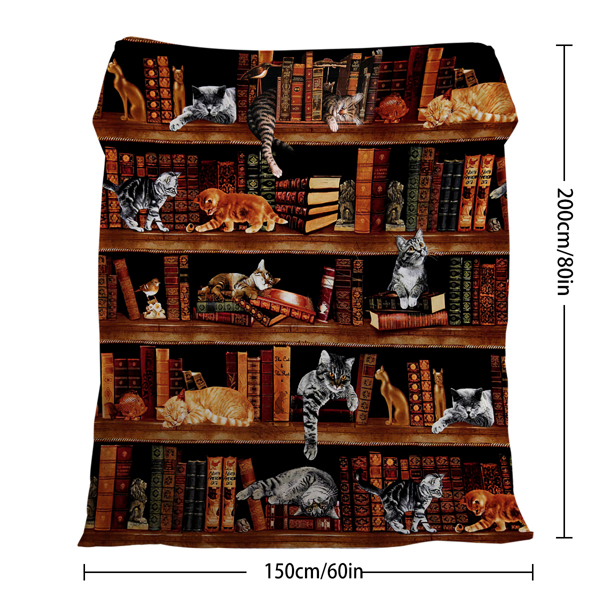 自产多多法莱绒毛毯 DOFT1004小猫书架 150X200cm（temu仅可自提）-10