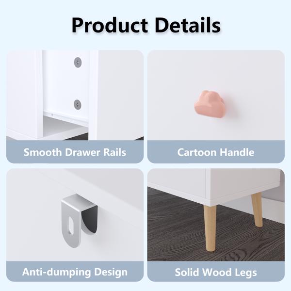 Kids 3 Drawer Dresser, Baby Nightstand for Bedroom, Storage Cabinet for Toddler Child for Living Room, Toddler Room, Nursery, Closet, Apartment (White)-5