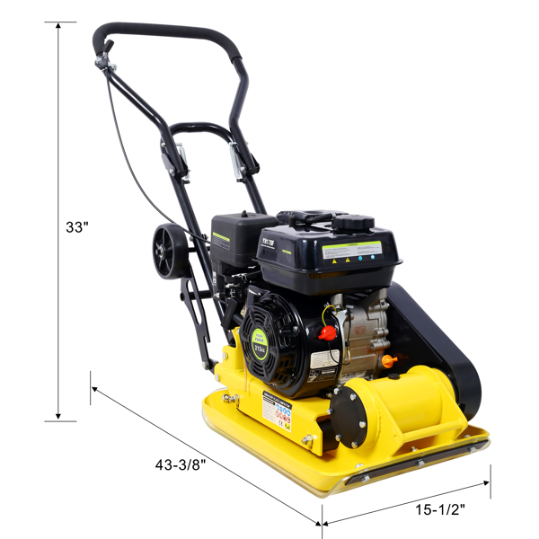 7.0HP 5500VPM MAX 气体振动压实力 20 x 14 英寸平板压实机，带内置轮子，符合 EPA 标准-4