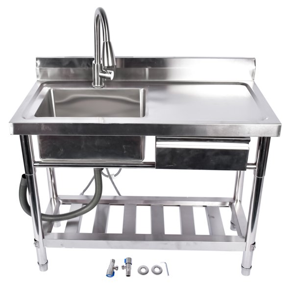 A1-不锈钢水槽 Stainless Steel Kitchen Sink Commercial Freestanding Utility Sink with Drawer and Pull-Out Faucet (39.3", Left Sink)-2