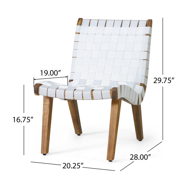Outdoor Acacia Wood and Rope Weave 3 Piece Chat Set, White and Teak-3
