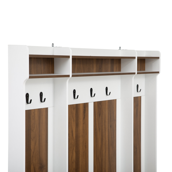 5-in-1 Entryway Bench with Coat Rack, 7 Sturdy Hooks, 2 Spacious Drawers and Adjustable Shelves, 58.8'' Wide Hall Tree with Metal Handles for Hallway, Entryway, Living Room-3