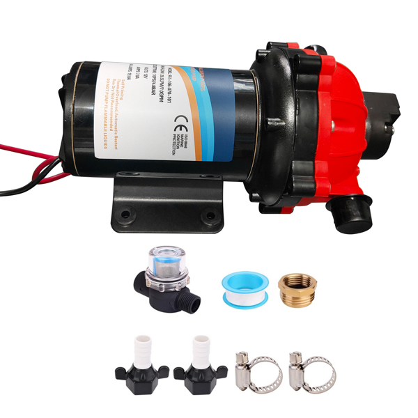 水泵 Red RV Fresh Water Pump 7GPM 70PSI, 12V DC Water Pump Five Chamber Self-Priming Diaphragm Water Pump with Heavy Duty Pressure Switch and Strainer-1