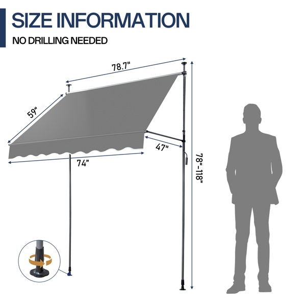 200*120*(200-300) cm 灰色 支撑篷 涤纶布 铝铁框架 可伸缩-6