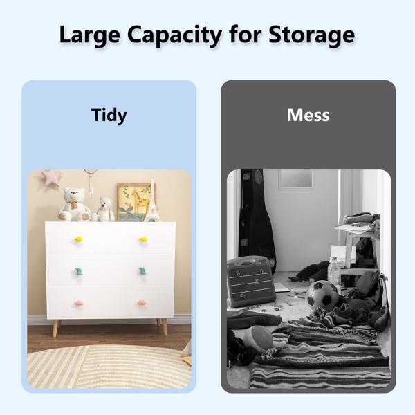 Kids 3 Drawer Dresser, Baby Nightstand for Bedroom, Storage Cabinet for Toddler Child for Living Room, Toddler Room, Nursery, Closet, Apartment (White)-7