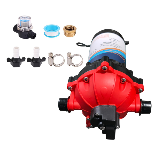 水泵 Red RV Fresh Water Pump 7GPM 70PSI, 12V DC Water Pump Five Chamber Self-Priming Diaphragm Water Pump with Heavy Duty Pressure Switch and Strainer-4