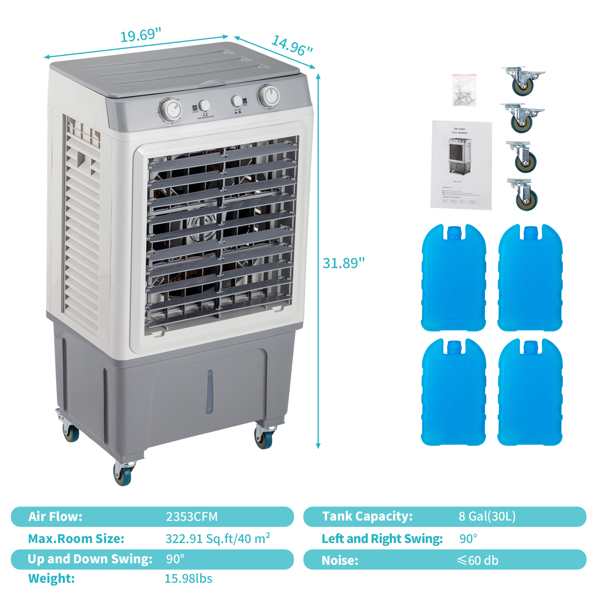 美规 721 电风扇 110V 80W 30L 机械款 带4块冰晶 带脚轮 冷气扇 ABS塑料 白色机身 （风扇，降温、加湿）3合1 1小时定时-7