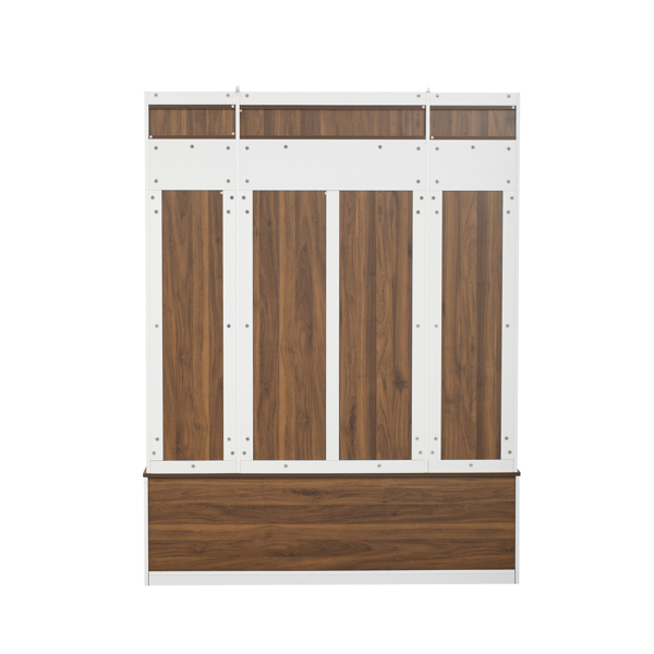 5-in-1 Entryway Bench with Coat Rack, 7 Sturdy Hooks, 2 Spacious Drawers and Adjustable Shelves, 58.8'' Wide Hall Tree with Metal Handles for Hallway, Entryway, Living Room-9