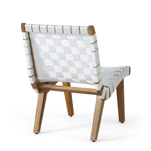 Outdoor Acacia Wood and Rope Weave 3 Piece Chat Set, White and Teak-6