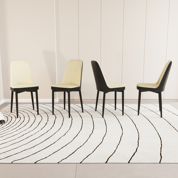 47-63" expandable circular dining tables , equipped with 4 PU fabric thick cushioned dining chairs and an elegant and spacious dining table, kitchen table and chair, with black metal legs -8