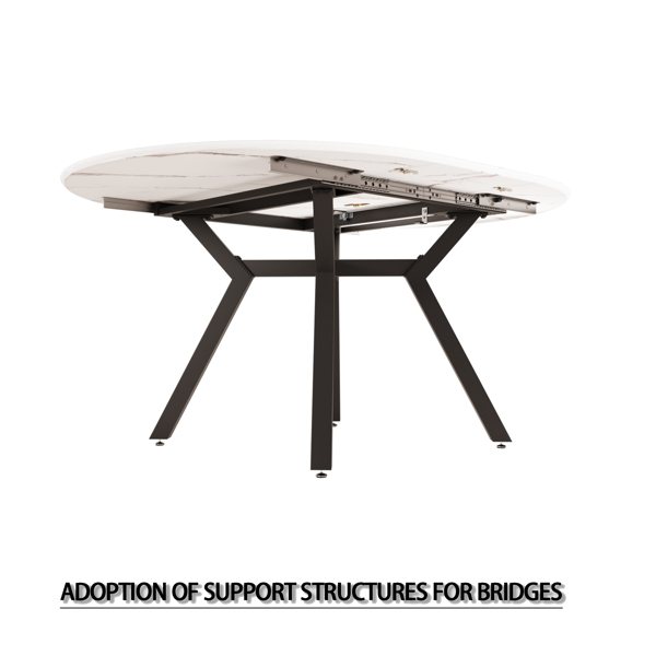 47-63" expandable circular dining tables , equipped with 4 PU fabric thick cushioned dining chairs and an elegant and spacious dining table, kitchen table and chair, with black metal legs -11