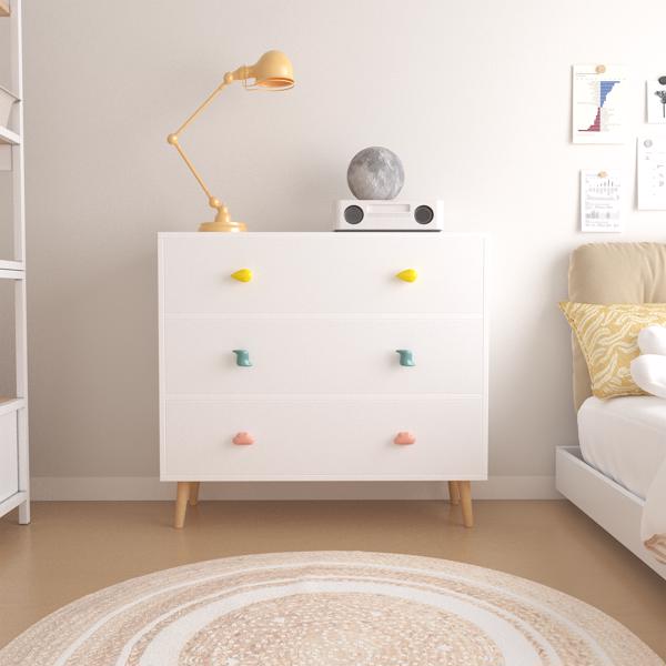 Kids 3 Drawer Dresser, Baby Nightstand for Bedroom, Storage Cabinet for Toddler Child for Living Room, Toddler Room, Nursery, Closet, Apartment (White)-28