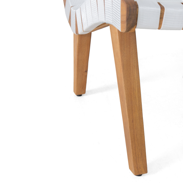 Outdoor Acacia Wood and Rope Weave 3 Piece Chat Set, White and Teak-10