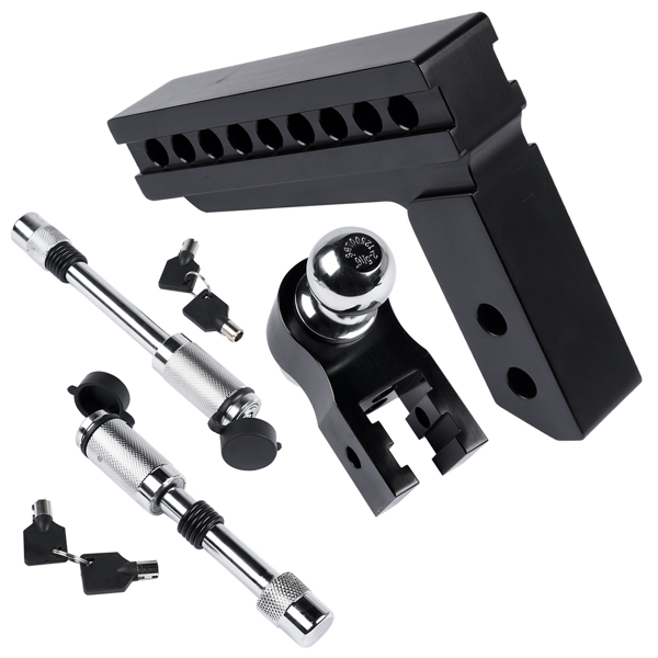  拖车挂接装置 2" Receiver 8" Drop Rise Upgraded Adjustable Trailer Hitch Dual Solid Ball 2" and 2-5/16"-5