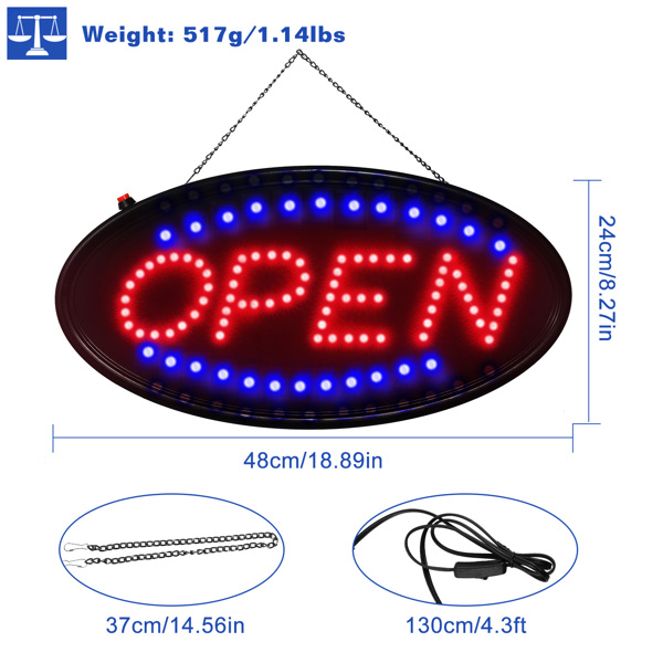 LED 商业霓虹灯招牌 - 18 x 8.5 英寸超大尺寸超亮广告商店招牌-7