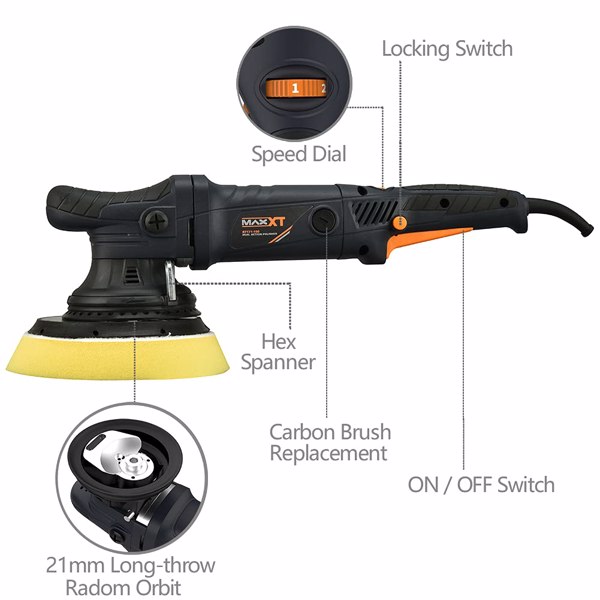 双动汽车缓冲器，21mm随机轨道抛光机，6个变速2100-5000OPM，6英寸（150mm）背板，带4个抛光垫，4M（13ft）长电缆用于汽车抛光和打蜡[周末无法发货]-8