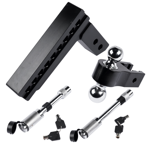 拖车挂接装置 2" Receiver 8" Drop Rise Upgraded Adjustable Trailer Hitch Dual Solid Ball 2" and 2-5/16"-7