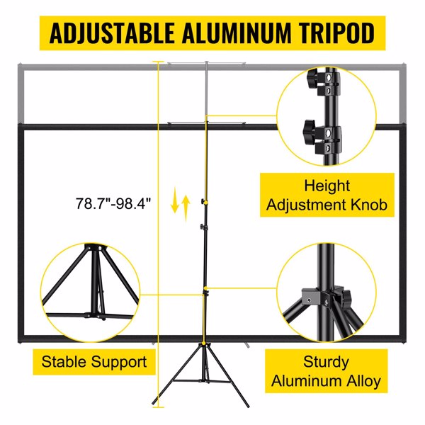 80 Inch Tripod Projector Screen, 16:9 HD 4K Portable Projection Screen with Adjustable Stand, Wrinkle-Free for Indoor & Outdoor Movies, Home Cinema, Gaming, Office Use-4