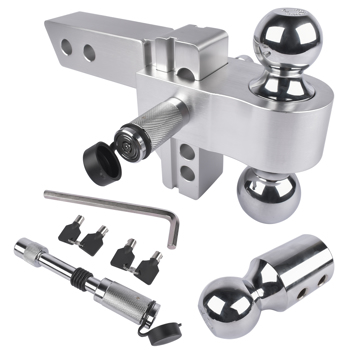 拖车挂接装置 2" Receiver 12500 LBS Adjustable Trailer Hitch 4" Drop/Rise Tow Hitch Aluminum Drop Hitch 1-7/8", 2", 2-5/16" Tri-Ball