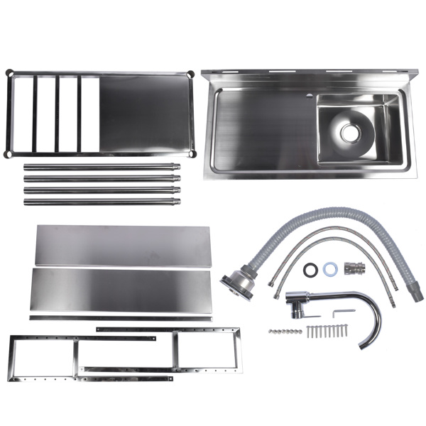 A1 39.4in不锈钢水槽，右槽，左平台带置物架 39.4in Stainless Steel Utility Right Sink, Single Bowl Sink for Kitchen, Garage, Right Sink Left Platform Commercial Sink w/ Shelves with Hot and Cold Water Faucet-7
