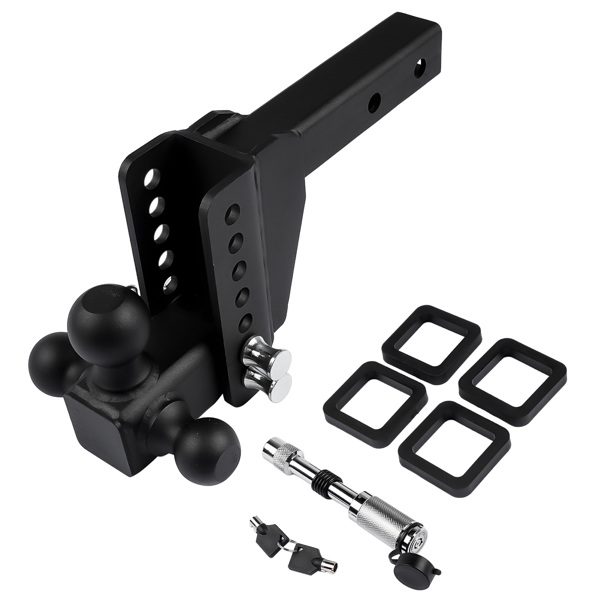 拖车挂接装置 Adjustable Trailer Hitch 18,500 lbs 2" Receiver 6" Drop/Rise Tow Hitch Tri-Ball Trailer Kit Black-2