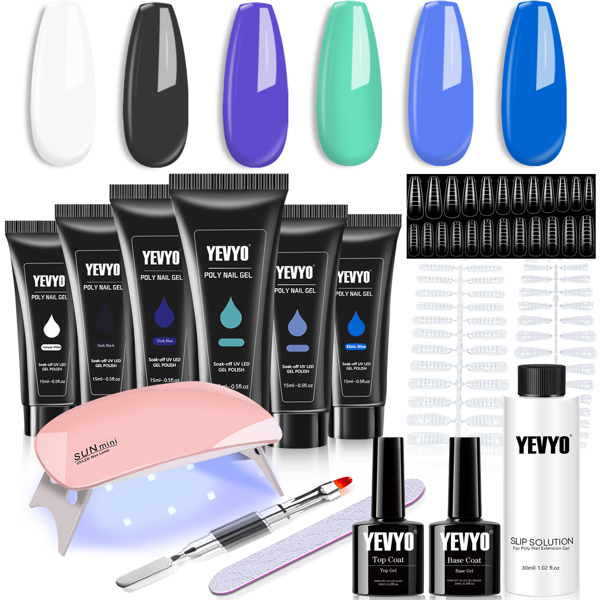 6个PCS Polygel Nail套件，带紫外线灯，滑动解决方案，顶部底漆，建筑商指甲钉钉艺术工具-1