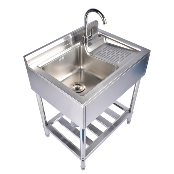 A1-28.3in不锈钢水槽 28.3in Stainless Steel Sink, Left Sink, Right Wash, Silver with Water Faucet Free Standing Laundry Sink with Washboard Silver-4