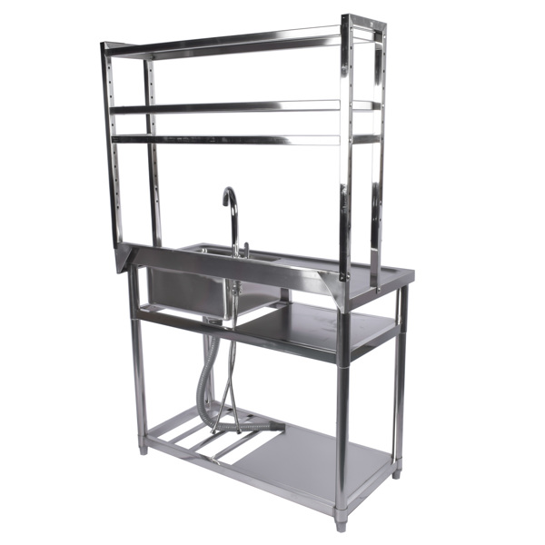 A1 39.4in不锈钢水槽，右槽，左平台带置物架 39.4in Stainless Steel Utility Right Sink, Single Bowl Sink for Kitchen, Garage, Right Sink Left Platform Commercial Sink w/ Shelves with Hot and Cold Water Faucet-6