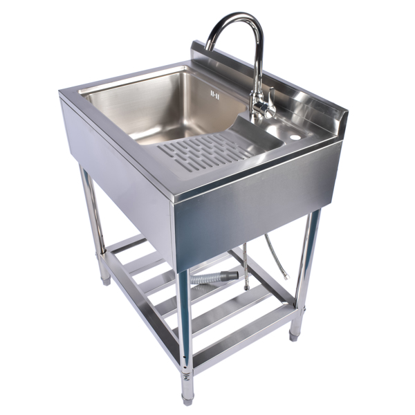 A1-28.3in不锈钢水槽 28.3in Stainless Steel Sink, Left Sink, Right Wash, Silver with Water Faucet Free Standing Laundry Sink with Washboard Silver-2