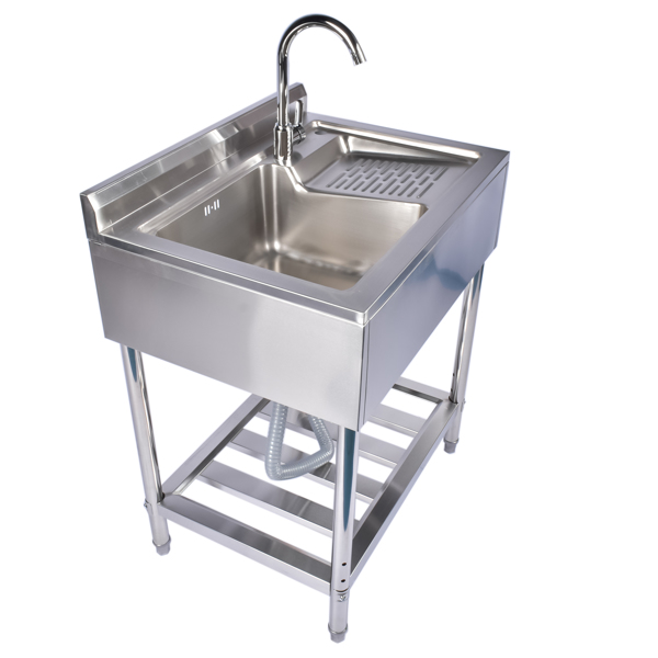 A1-28.3in不锈钢水槽 28.3in Stainless Steel Sink, Left Sink, Right Wash, Silver with Water Faucet Free Standing Laundry Sink with Washboard Silver-1