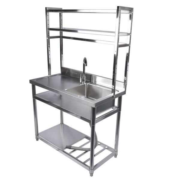 A1 39.4in不锈钢水槽，右槽，左平台带置物架 39.4in Stainless Steel Utility Right Sink, Single Bowl Sink for Kitchen, Garage, Right Sink Left Platform Commercial Sink w/ Shelves with Hot and Cold Water Faucet-5