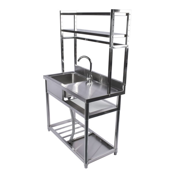 A1-39.4in不锈钢水槽，左槽，右平台带置物架 39.4in Stainless Steel Utility Sink Set, Single Bowl Commercial Sink w/ Shelves Single Bowl Sink for Kitchen, Garage with Drainboard and Hanging Tools-7