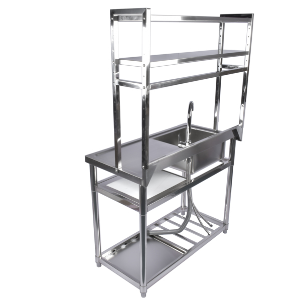 A1-39.4in不锈钢水槽，左槽，右平台带置物架 39.4in Stainless Steel Utility Sink Set, Single Bowl Commercial Sink w/ Shelves Single Bowl Sink for Kitchen, Garage with Drainboard and Hanging Tools-4