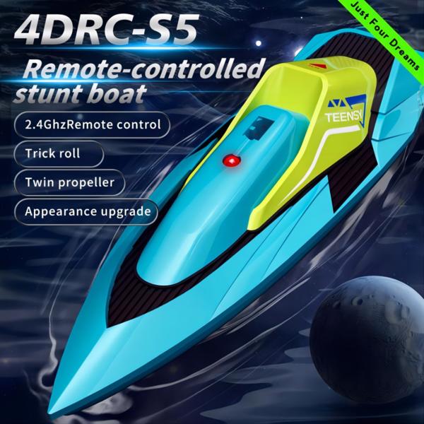 4DRC S5 蓝绿色遥控船，用于游泳池和湖泊，2.4 GHz 20+ MPH竞速船，可充电电池，低电池报警器，男孩女孩礼物，物流由UPS/USPS/FEDEX随机发送。-5