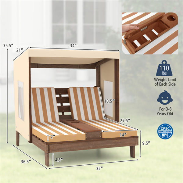棕色儿童露台躺椅与杯架和遮阳篷  （amazon shipping-发货，WALMART禁止销售）-4