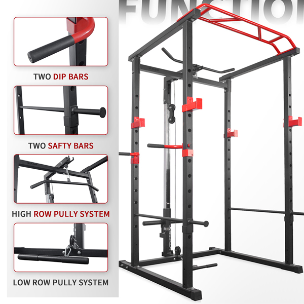 1000LBS Power Cage with LAT Pulldown & Multi-Grip Pull-Up Bar | Olympic Squat Rack with Dip Handles for Men/Women Home Gym Training-4
