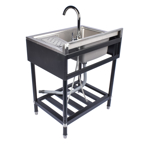 A1-28.3in不锈钢水槽 23.8” Stainless Steel Utility Sink Laundry Tub Sink with Cold and Hot Water Faucet for Laundry Room Kitchen, Left Sink, Right Wash, silver+Black w/ water faucet -9