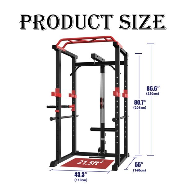 1000LBS Power Cage with LAT Pulldown & Multi-Grip Pull-Up Bar | Olympic Squat Rack with Dip Handles for Men/Women Home Gym Training-3