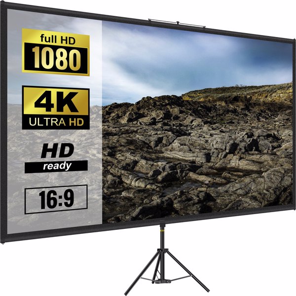 80 Inch Tripod Projector Screen, 16:9 HD 4K Portable Projection Screen with Adjustable Stand, Wrinkle-Free for Indoor & Outdoor Movies, Home Cinema, Gaming, Office Use-1