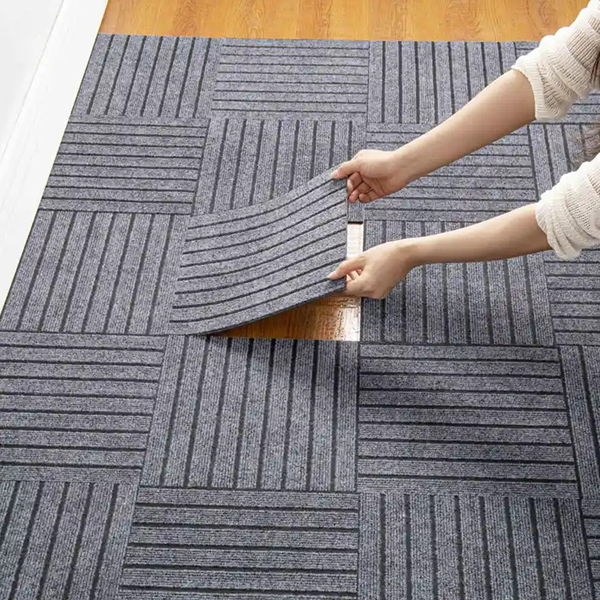 七条纹垫自粘地毯地垫 30*30 (Color:Gray, 颜色:灰) 一片-7